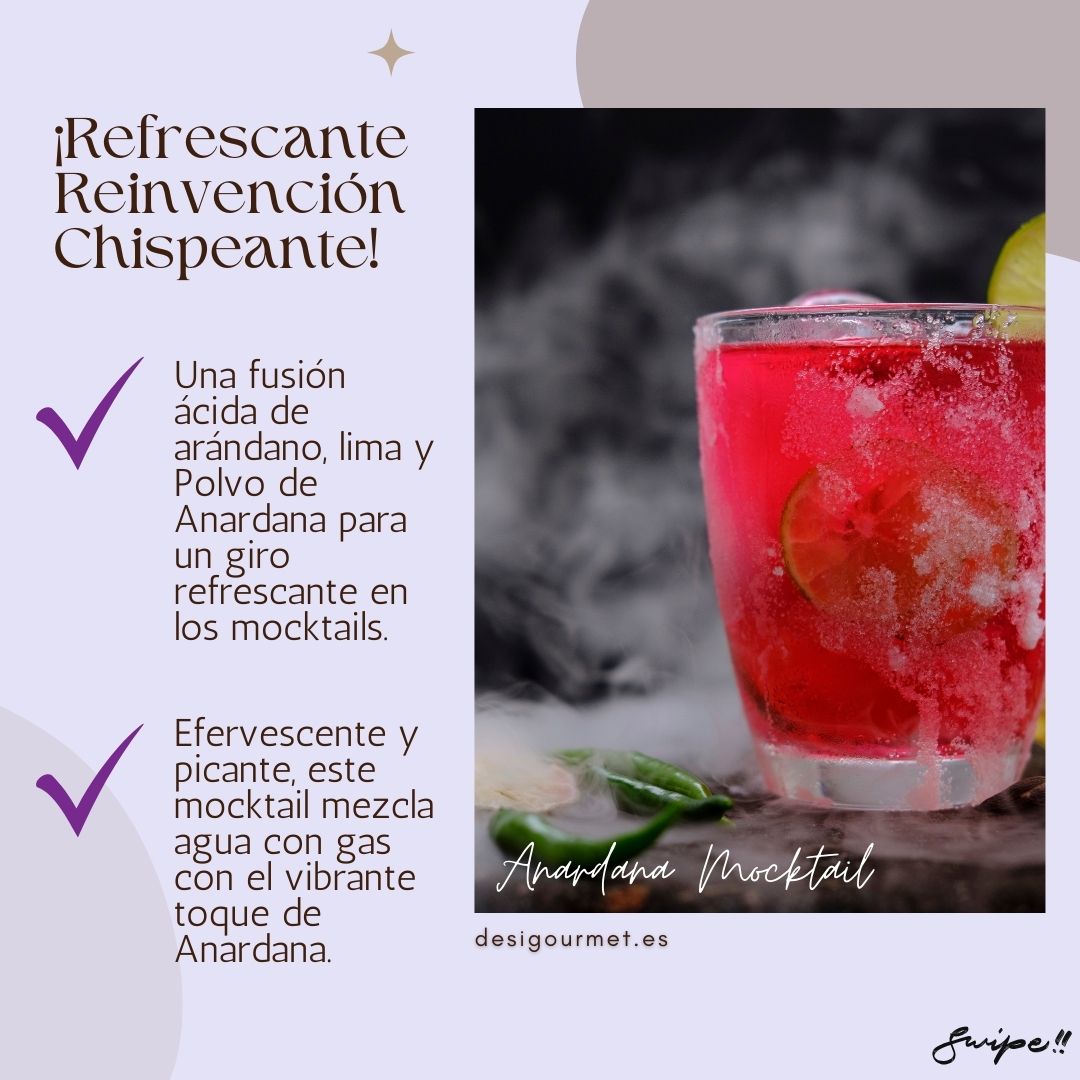 "Revamp your mocktails with a fusion of cranberry, lime, and Anardana Powder. Sparkling and tangy, perfect for a refreshing twist. #MocktailMagic"
