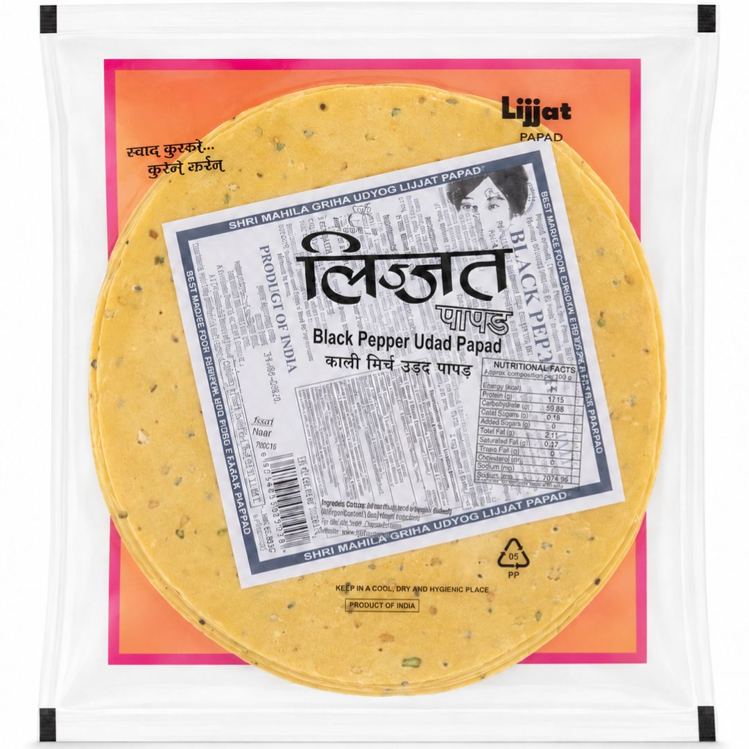 Black Pepper Papadum | Black Pepper Papad 200g Lijjat