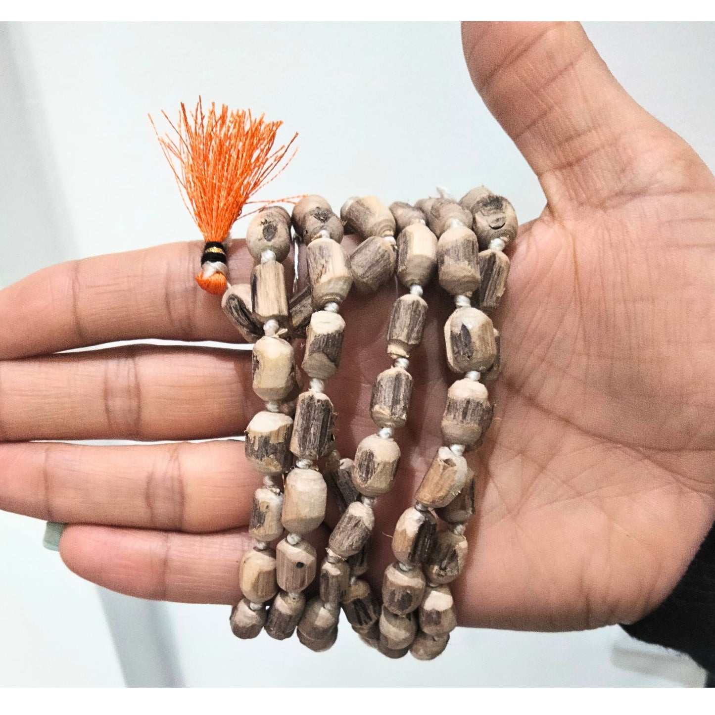 Natural Basil Wood Garland | Natural Basil Wood Garland | Tulsi Kanthi Mala with Large Beads (L)