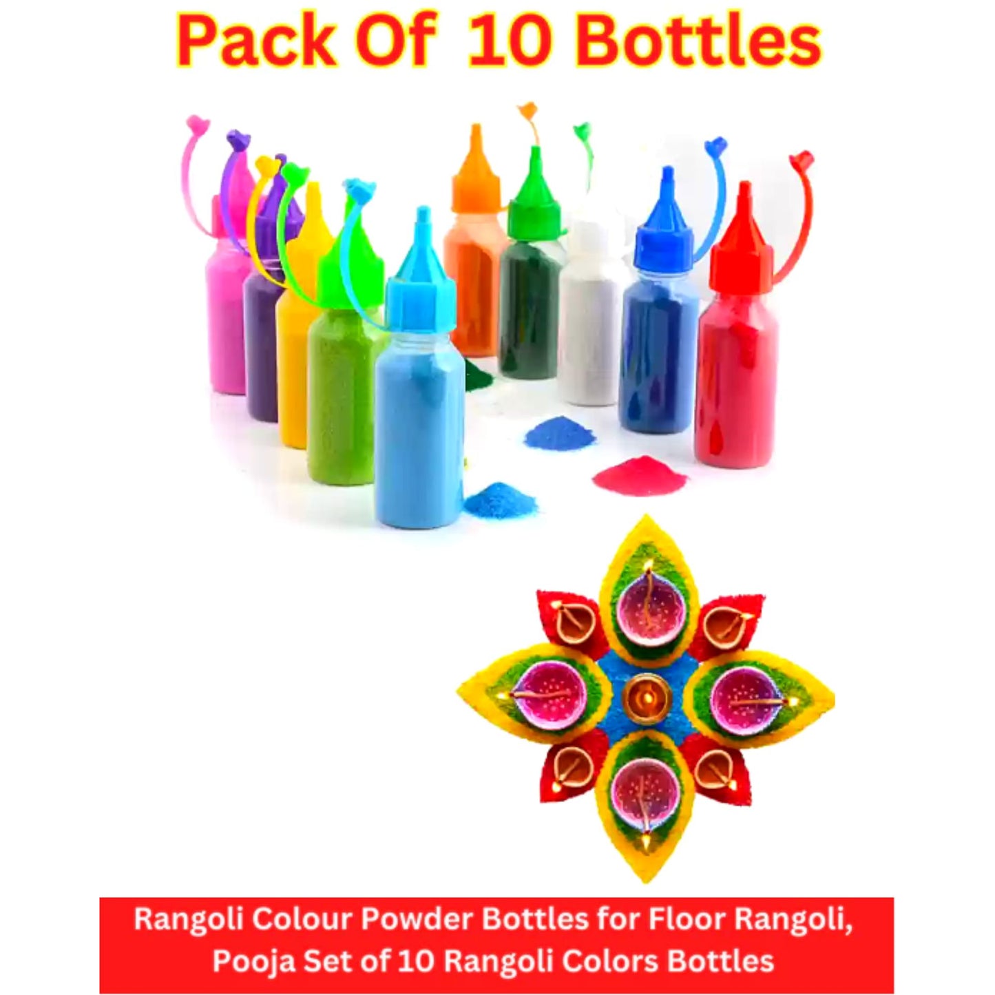 Polvo de color Rangoli | Rangoli Multicolour in Special Squeeze Bottles (10bottles) 1kg Peacock