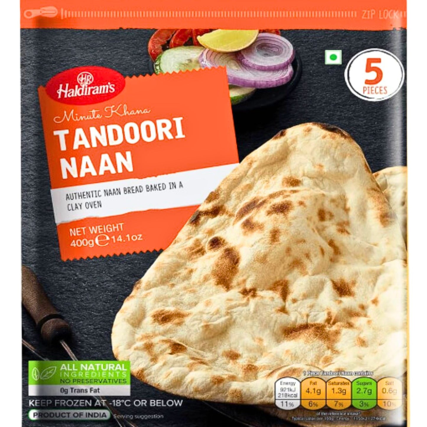 Pan de Naan al horno (Congelado) | Tandoori Naan 400g/5pcs. Haldiram (Frozen)