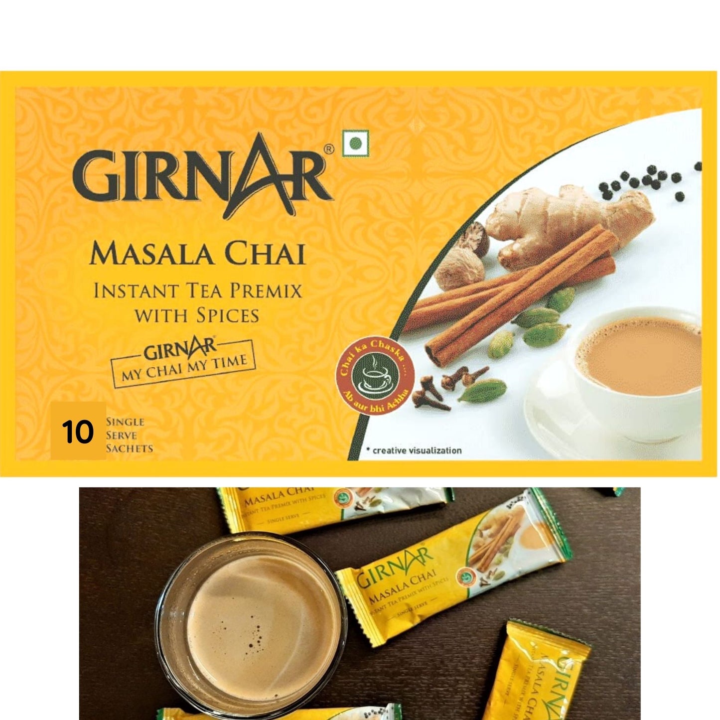 Te instantáneo "Chai" de Masala | Instant Tea Premix Masala Chai 140g (10pkts) Girnar (BB - Sep'26)