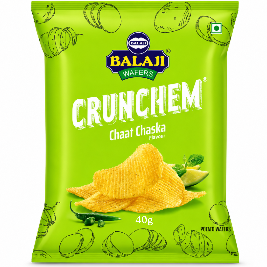 Aperitivos Patatas Fritas | Potato Chips Crunchem Chaat Chaska Wafers 40g Balaji