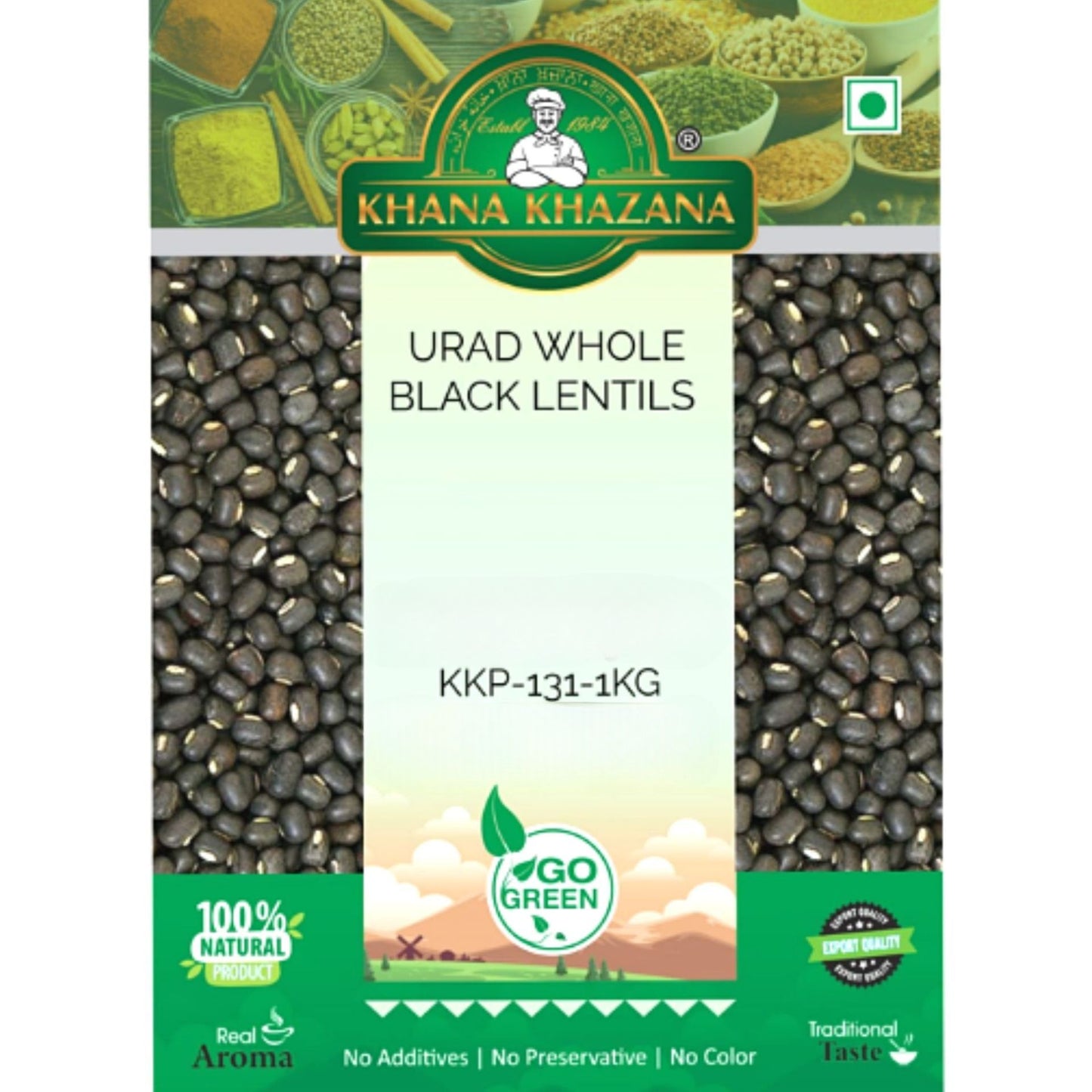 Frijol negro (Vigna mungo) | Whole Urid Beans 1kg Khana Khazana