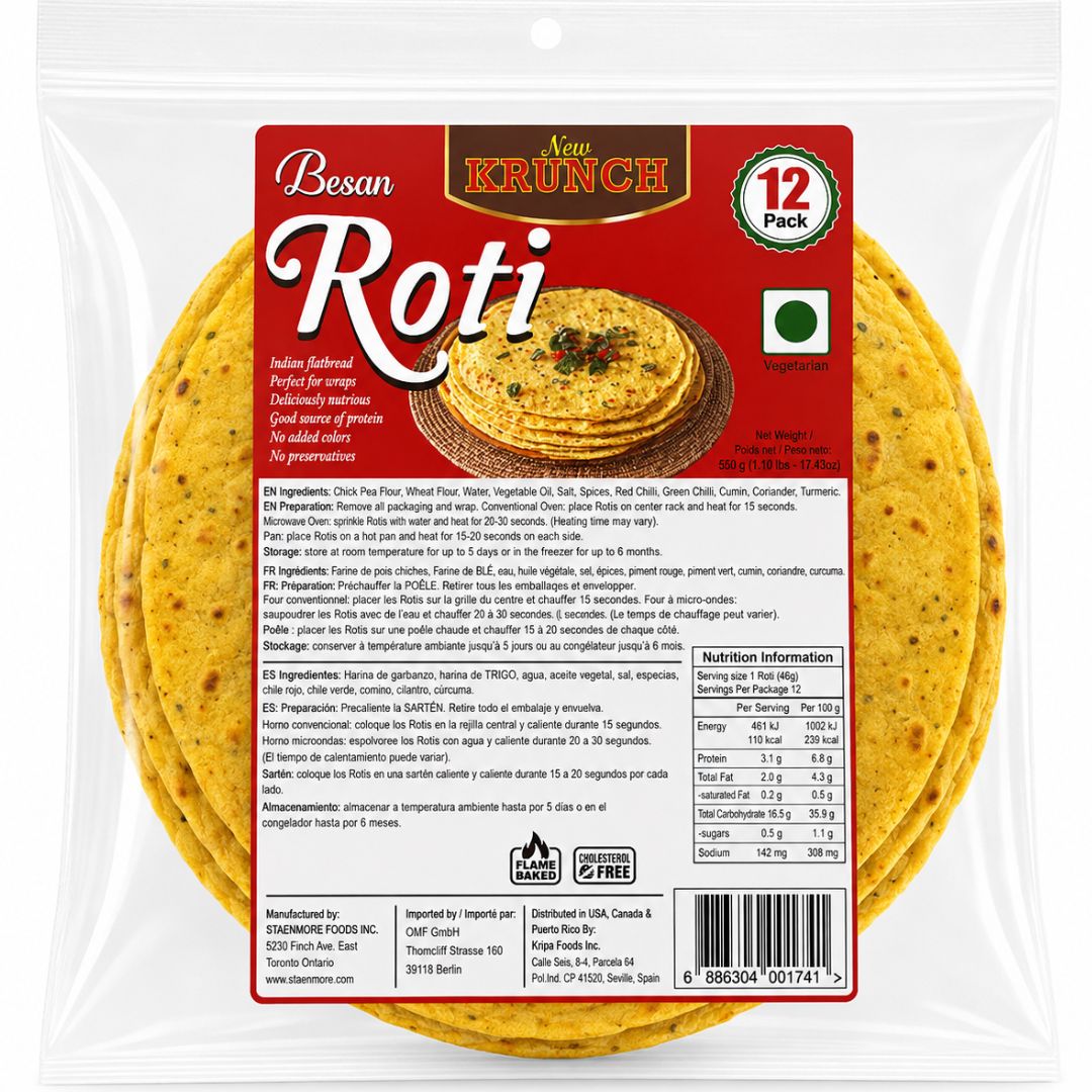 Pan tortilla de harina de garbanzode de la India | Besan Roti 550g/12pcs. New Krunch