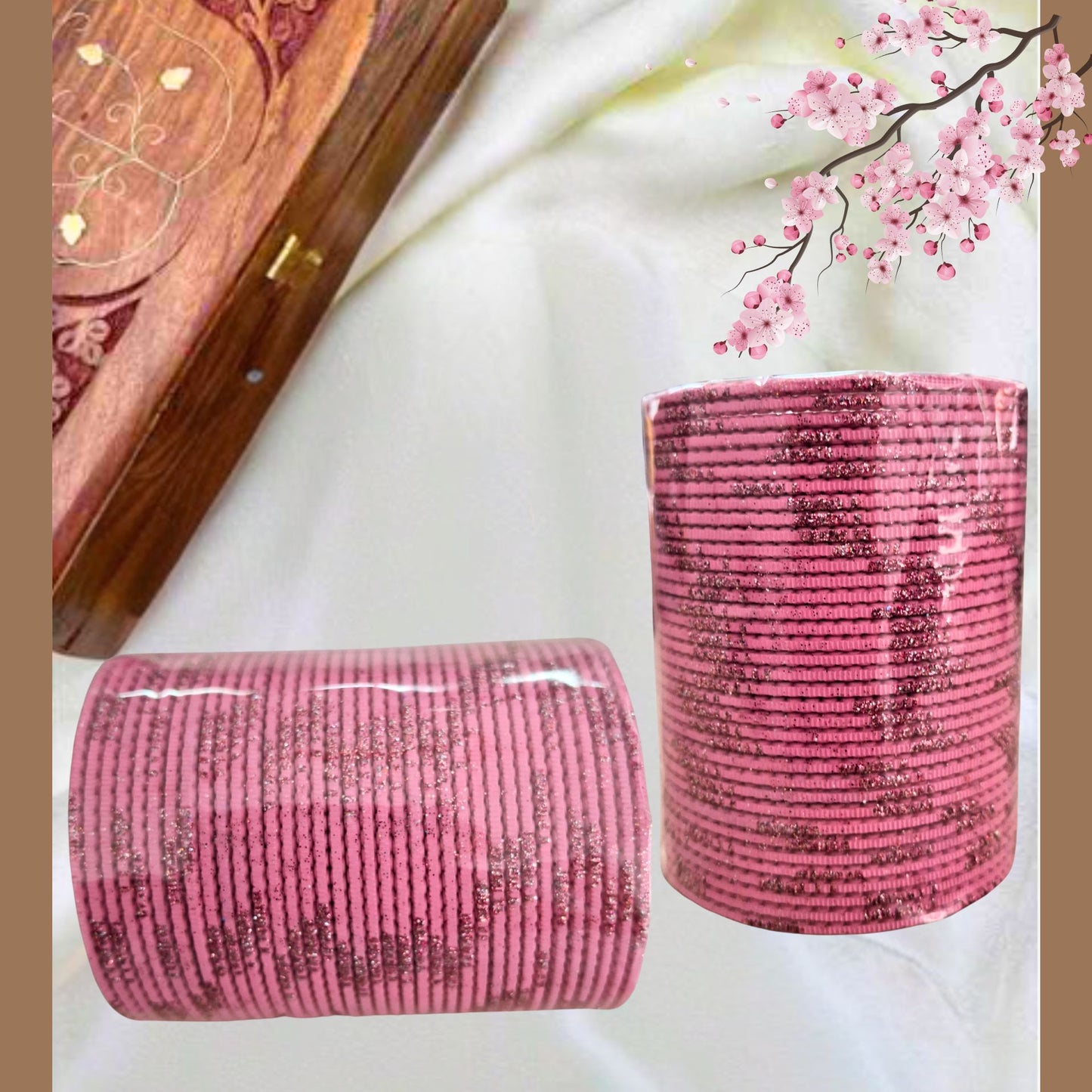 Pulsera | Pink Sparkling Glitter Bangles - 4 pieces (size -2.4)