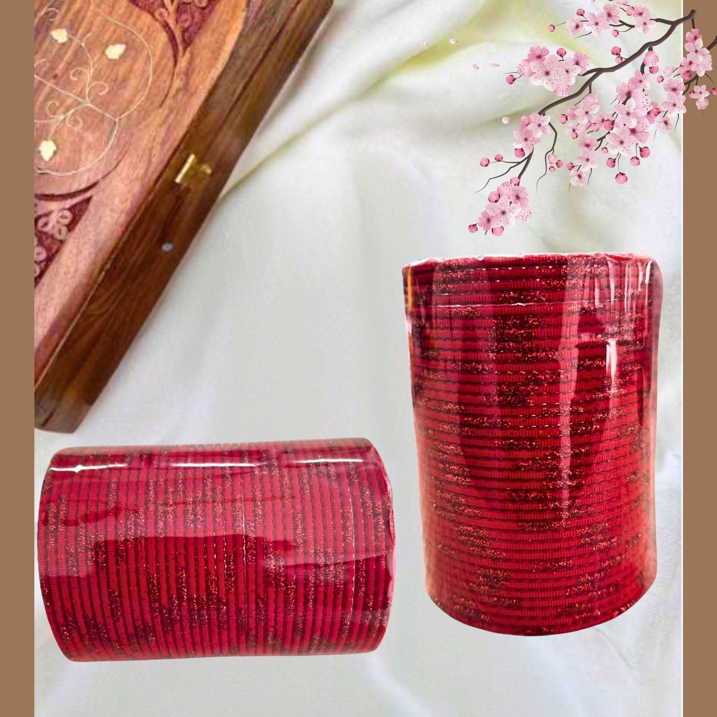 Pulsera | Red Sparkling Glitter Bangles - 4 pieces (size -2.6)