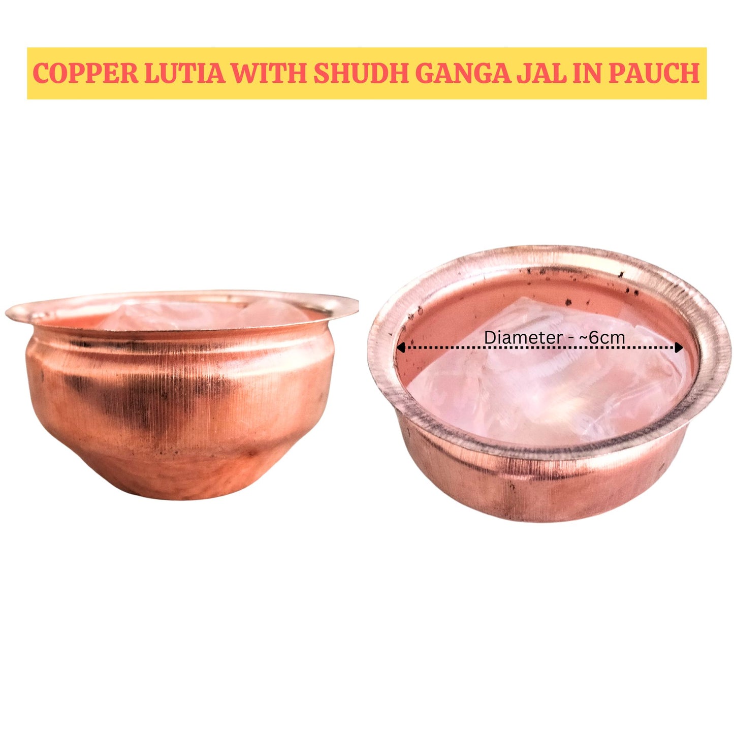 Copper - Lutiya for Pooja | Copper Lutia with Shudh Ganga jal in pouch (M)