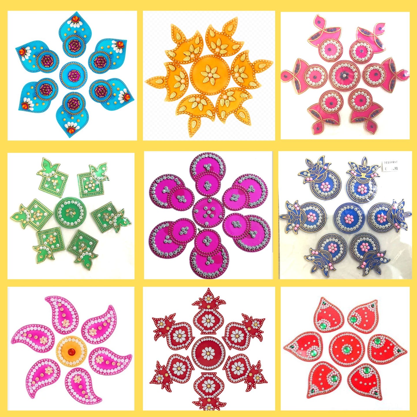 Decoraciones de piso Rangoli Acrílico | Rangoli Floor Decorations Acrylic Shape with Studded Stones and Sequins for Traditional Festive (6 inch diameter)