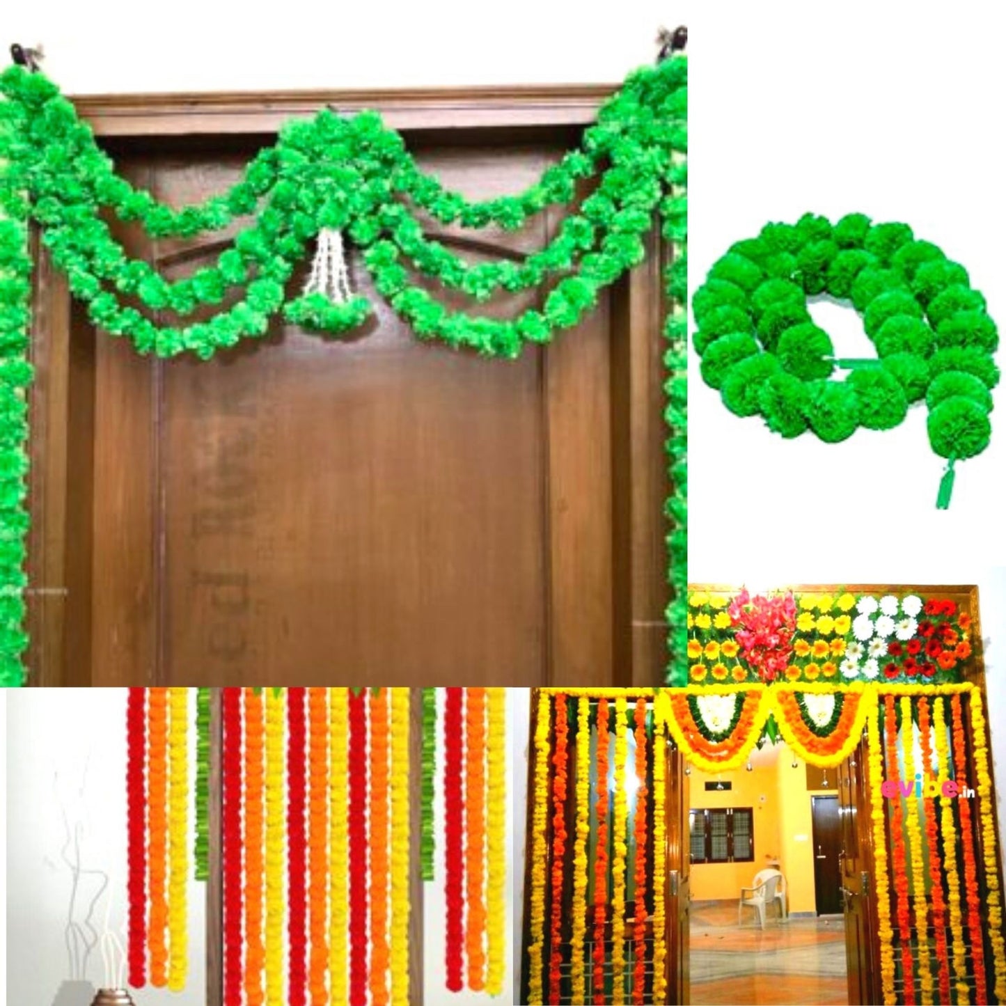 Artificial Flower Garland Strings | Phool Mala Artificial Marigold (Green)