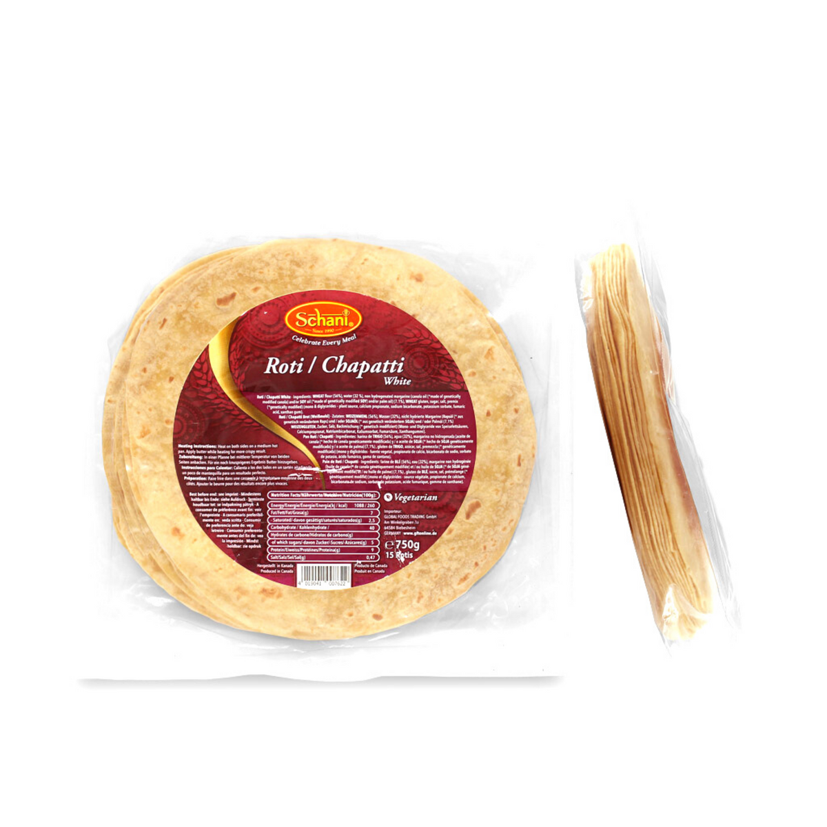 Indian tortilla bread | Chapati - Traditional Roti 15 pcs/750g Schani