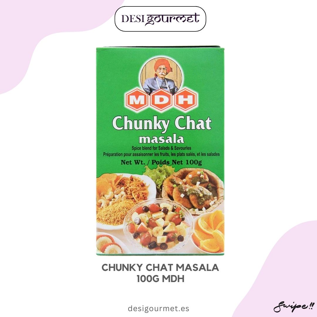 Chunky Chat Masala 100G MDH  Meta Description: "Enhance your snacks and salads with Chunky Chat Masala from MDH. A 100g pack of aromatic and flavorful spice blend for an extra zing. desighubourmet.com"