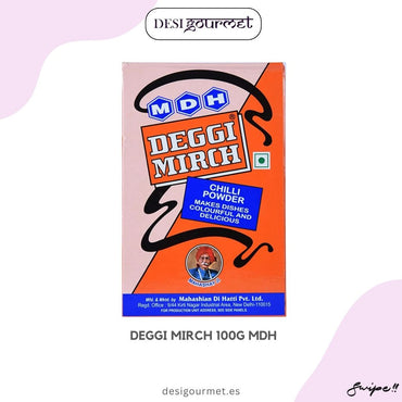 Deggi Mirch 100G MDH: "Deggi Mirch 100G MDH adds vibrant color and rich flavor to your dishes. Perfect for curries, marinades, and more, it elevates every meal with its aromatic spice blend."