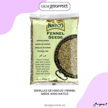 "Descubre las semillas de hinojo Natco, 400g. Aromáticas y con un sabor intenso a anís, perfectas para pescados, encurtidos, sopas y curris. ¡Añade un toque especial a tus platos!"