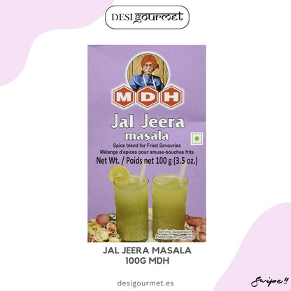 Jal Jeera Masala 100G MDH: "Enjoy the tangy burst of Jal Jeera Masala! Perfect for refreshing drinks, this spice blend adds a zesty touch to your culinary creations. Refresh and revitalize with MDH."