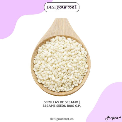 Meta Description: "Semillas de sésamo 100g G.P., perfectas para añadir un toque crujiente y nutritivo a tus platos favoritos. Compra ahora en Desi Gourmet. #Sesamo #CocinaSaludable"