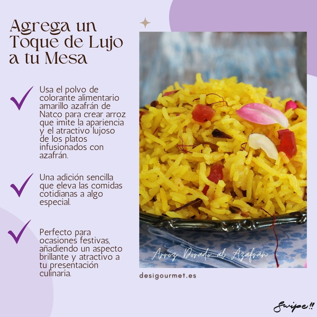 Use Natco Yellow Food Colour Powder to create rice that mimics the luxurious appearance and appeal of saffron-infused dishes. A simple addition that elevates everyday meals to something special. Perfect for festive occasions, adding a bright and attractive look to your culinary presentation.