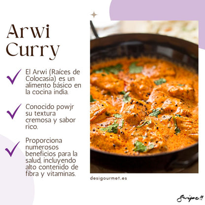 English: Arwi (Colocasia Roots) 340g, perfect for making creamy and flavorful Arwi curry. Spanish: Arwi (Raíces de Colocasia) 340g, perfecto para hacer curry de Arwi cremoso y sabroso.