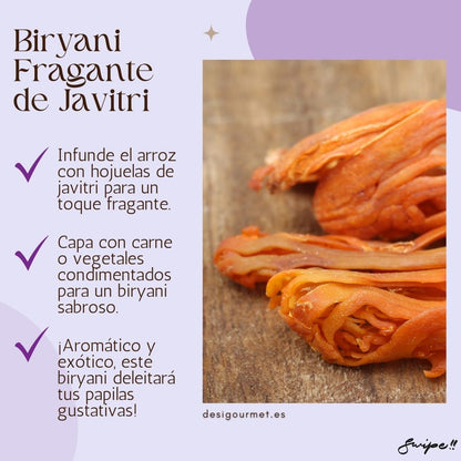 "Infuse rice with fragrant javitri for an aromatic biryani. Layer with seasoned meat or vegetables. Exotic and delicious, this biryani will delight your taste buds."