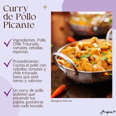2. Curry de Pollo Picante Meta Description: Enjoy a fiery chicken curry with Chilli Powder, tomatoes, and spices. The perfect dish to ignite your taste buds. Learn the recipe at desighubourmet.com.