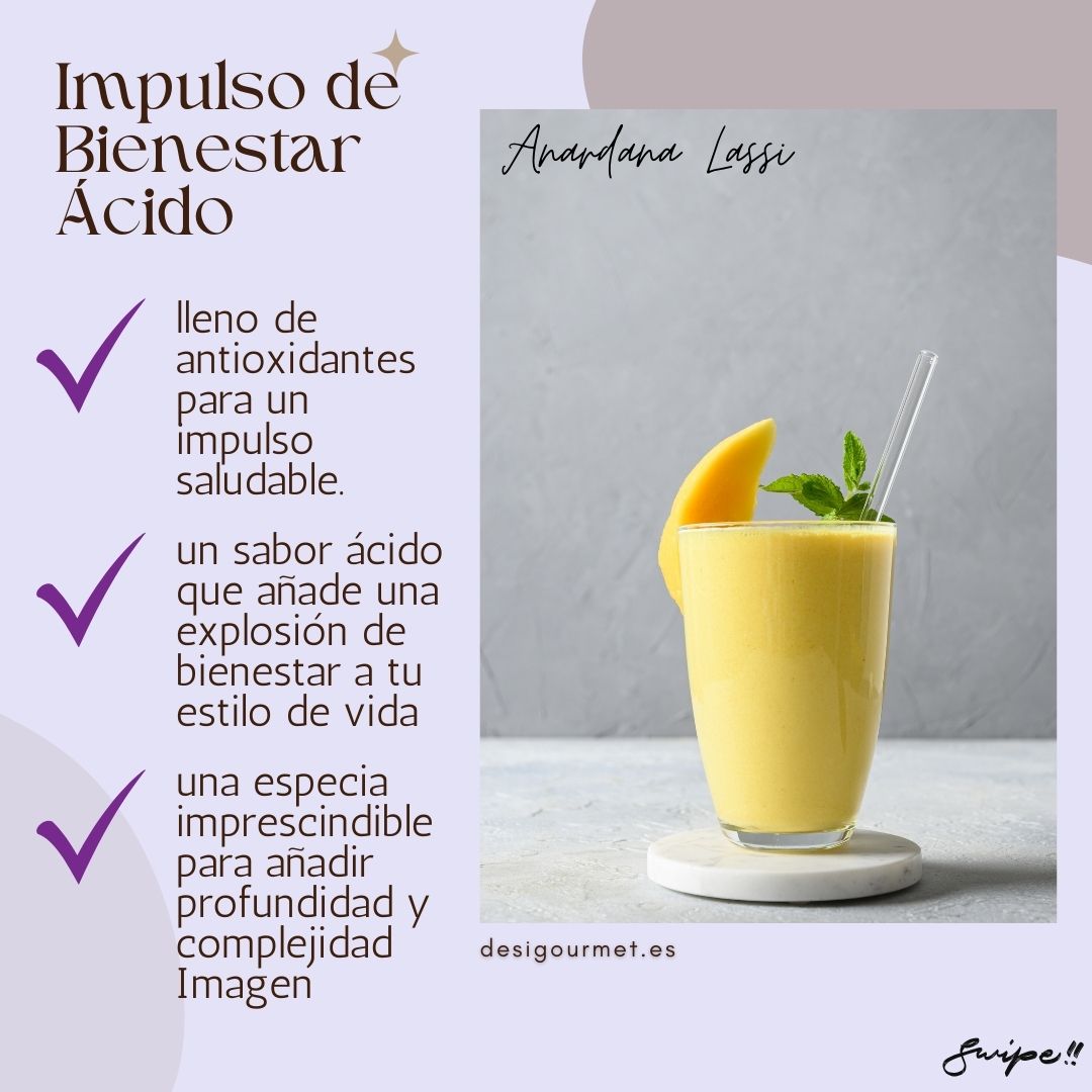 "Boost your wellness with antioxidant-rich Anardana Lassi. Enjoy a tangy taste that adds depth to your lifestyle. A must-have spice for added flavor complexity. #HealthyLiving"