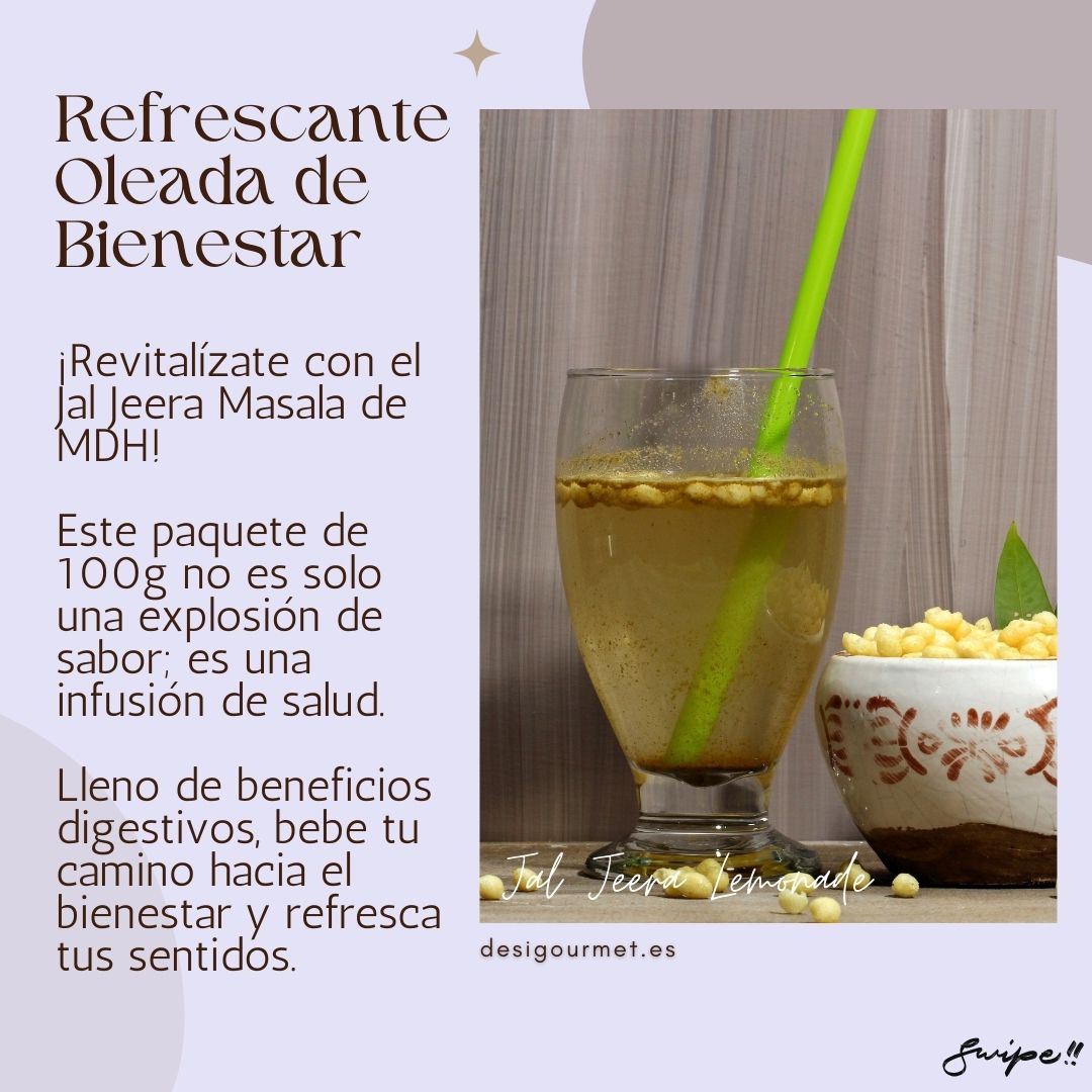 Refrescante Oleada de Bienestar: "Revitalize with Jal Jeera Masala from MDH! This 100g pack offers a burst of flavor and digestive benefits. Enjoy a refreshing journey to wellness with each sip."
