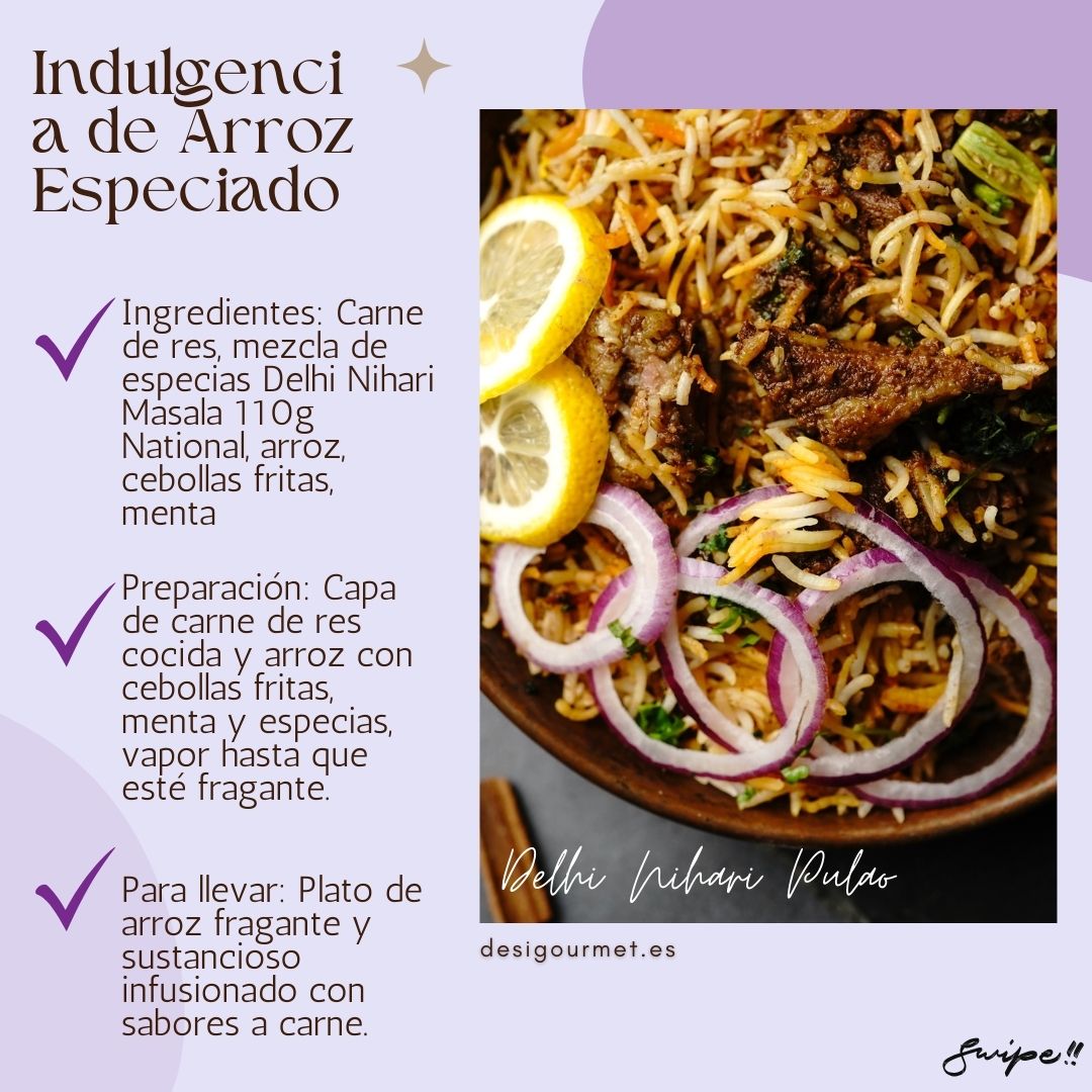Meta Description: "Experience the rich flavors of spiced rice with Delhi Nihari Masala 110g National. Layered with cooked beef, fried onions, mint, and spices. Available at desighubourmet.com!"