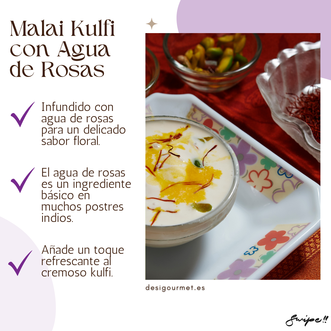 English: Original Malai Kulfi Stick 70ml, rich Indian dessert topped with almonds and pistachios.  Spanish: Original Malai Kulfi Stick 70ml, postre indio rico cubierto con almendras y pistachos.