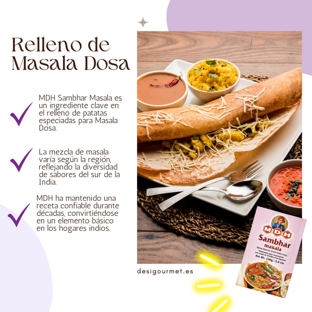 MDH Sambhar Masala in dosa filling, reflects regional diversity, trusted for decades.