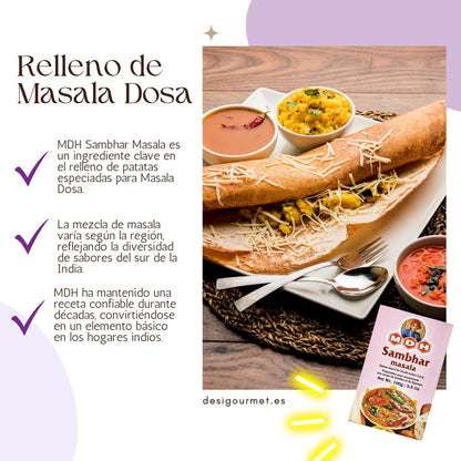 MDH Sambhar Masala in dosa filling, reflects regional diversity, trusted for decades.