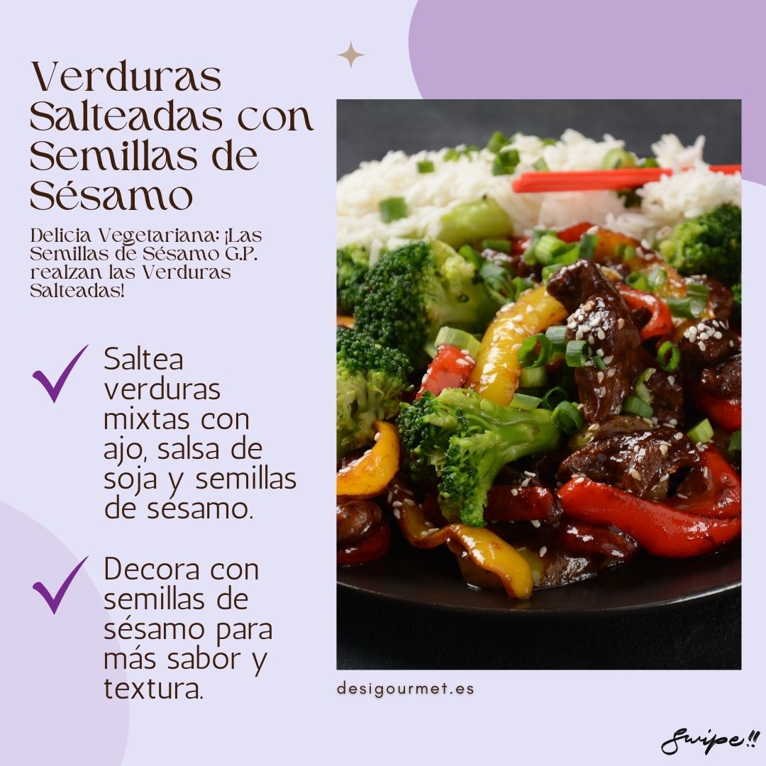 Meta Description: "Saltea verduras mixtas con ajo, salsa de soja y semillas de sésamo. Decora con más semillas para un extra de sabor y textura. #VerdurasSalteadas #CocinaVegana"
