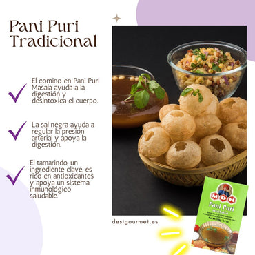 MDH Pani Puri Masala aids digestion, rich in antioxidants, essential for traditional Pani Puri.