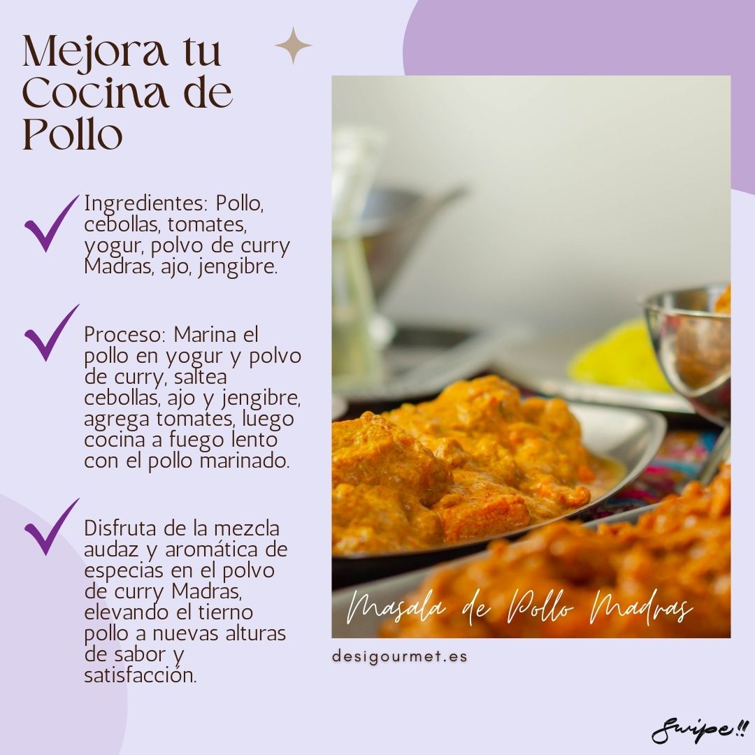 Mejora tu Cocina de Pollo  "Masala de Pollo Madras: Elevate your chicken dishes with the bold and aromatic blend of Madras curry powder."