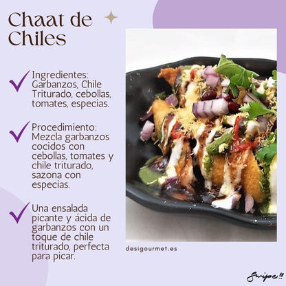 Chaat de Chiles Meta Description: A tangy and spicy chickpea salad with Chilli Powder, tomatoes, and onions. Perfect for a flavorful snack. Check out the recipe at desighubourmet.com.