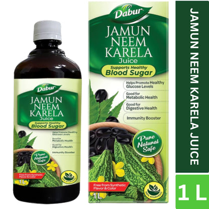 Zumo de Calabaza amarga neem y mora | Indian Blackberry Neem Bitter Gourd Juice | Jamun Neem Karela Juice 1Ltr. Dabur