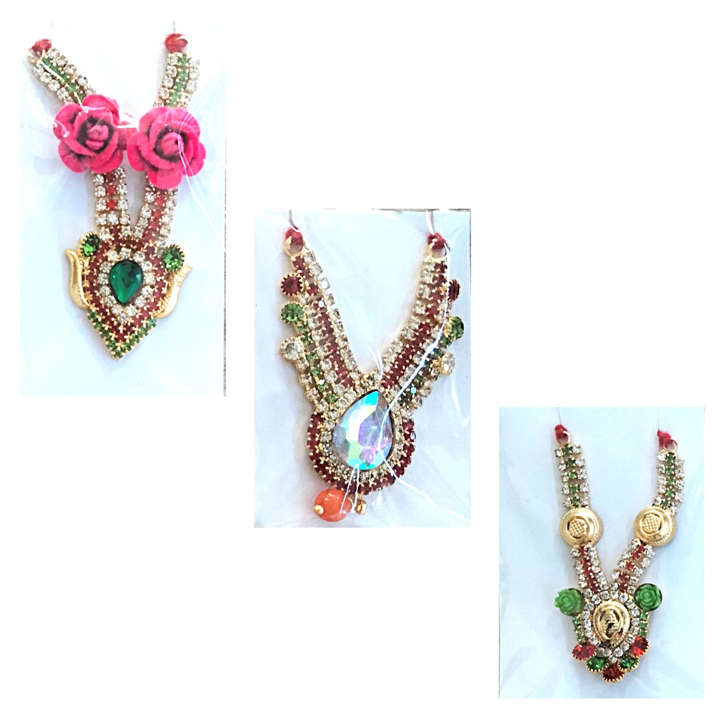 Collar | Golden stone studded multicolour decorated Mala for small Idol Murti (appr. 8cm)