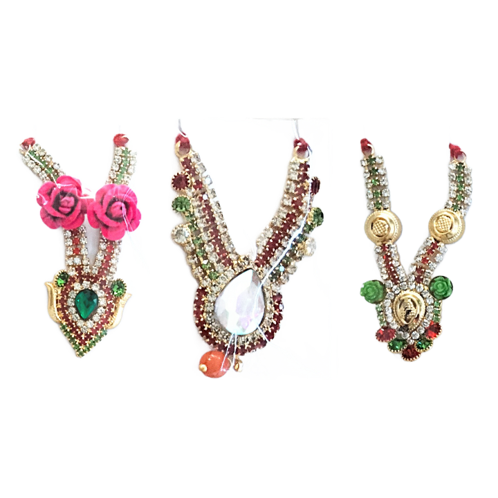 Collar | Golden stone studded multicolour decorated Mala for small Idol Murti (appr. 8cm)