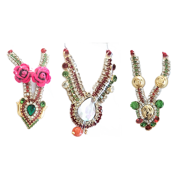 Collar | Golden stone studded multicolour decorated Mala for small Idol Murti (appr. 8cm)