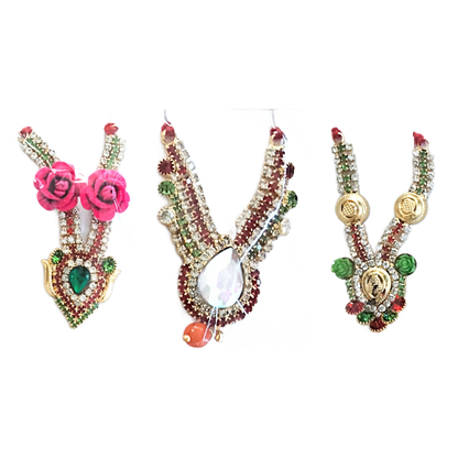 Collar | Golden stone studded multicolour decorated Mala for small Idol Murti (appr. 8cm)