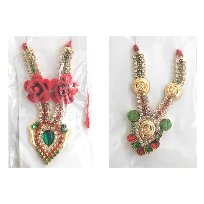 Collar | Golden stone studded multicolour decorated Mala for small Idol Murti (appr. 8cm)