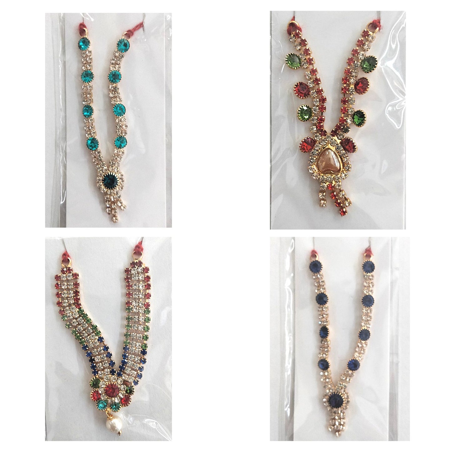 Collar | Golden stone studded multicolour decorated Mala for small Idol Murti (appr. 8cm)