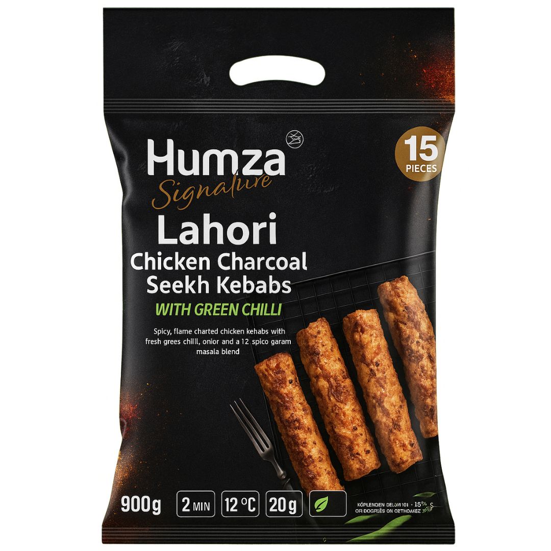 Kebab de pollo (Congelado) | Lahori Chicken charcoal Seekh kebab with Green Chilli 900g/15pcs.Humza (Frozen)