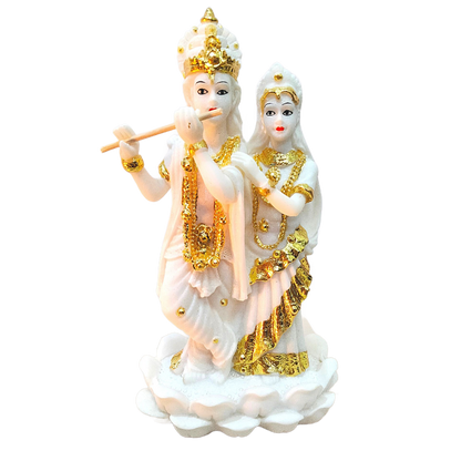 सफेद संगमरमर में राधा और कृष्ण की मूर्तियाँ (मूर्ति) | सफेद संगमरमर में भगवान राधा कृष्ण की मूर्ति (मूर्ति)
