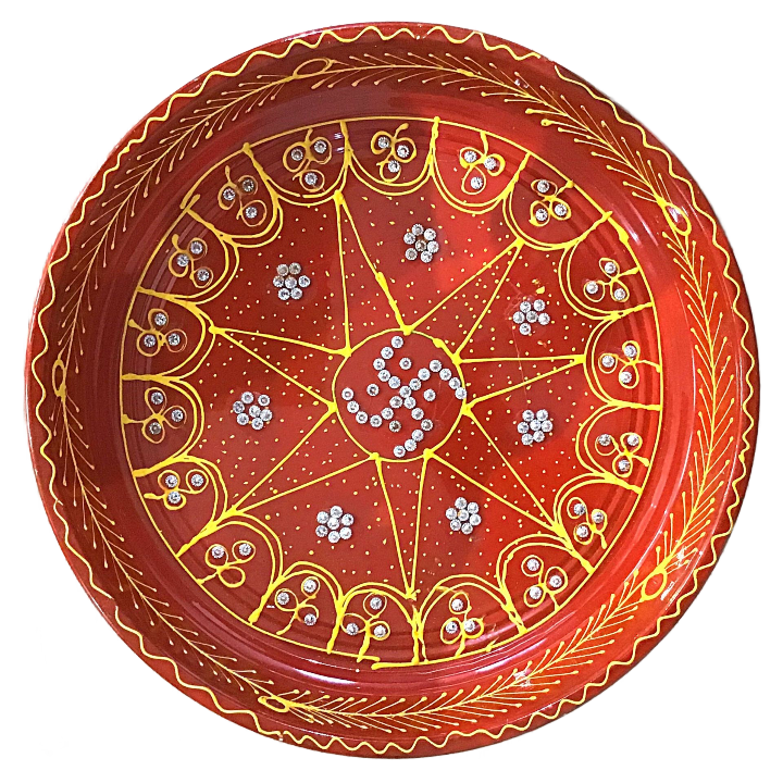 Plato decorativo para Pooja | Red Coloured Decorated Thali  For Pooja (Big)