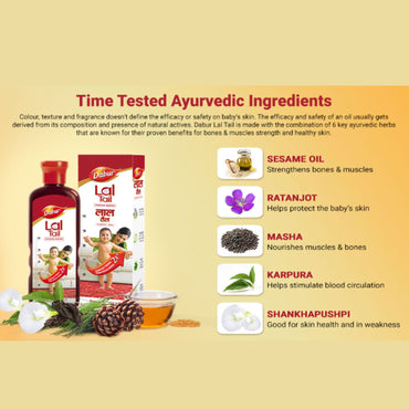 Aceite de masaje ayurvédico para bebés | Ayurvedic Baby Massage Oil | Lal Tail 200ml Dabur