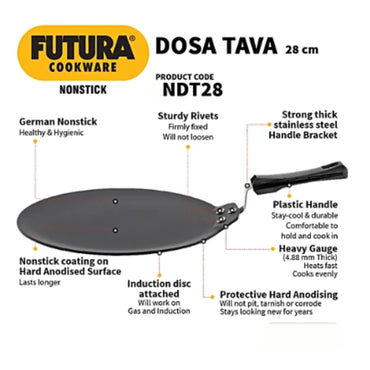 Plancha antiadherente aluminio  | Non Stick Hard Anodised Gas Base Dosa Tawa, 4.88 thick Futura NDT28