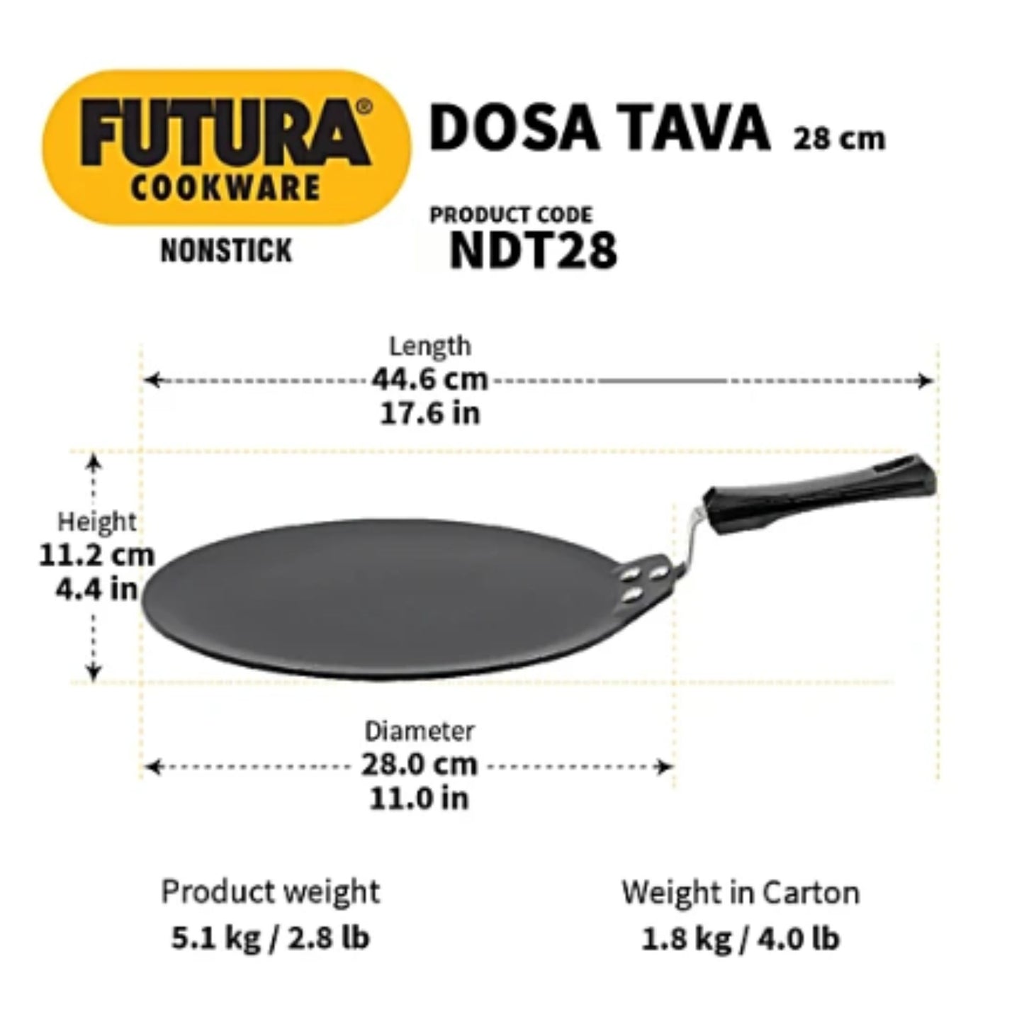 Plancha antiadherente aluminio  | Non Stick Hard Anodised Gas Base Dosa Tawa, 4.88 thick Futura NDT28