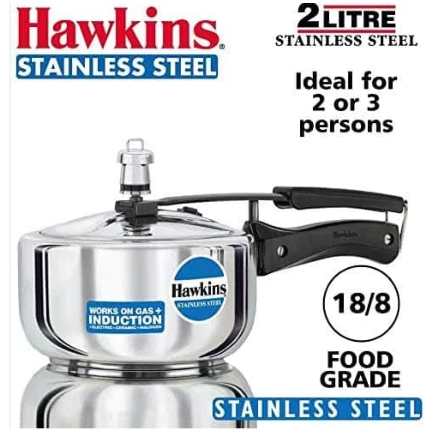 Olla de presion | Pressure Cooker (Stainless Steel) Hawkins 2Ltr. (Gas+Induccion) HSS20