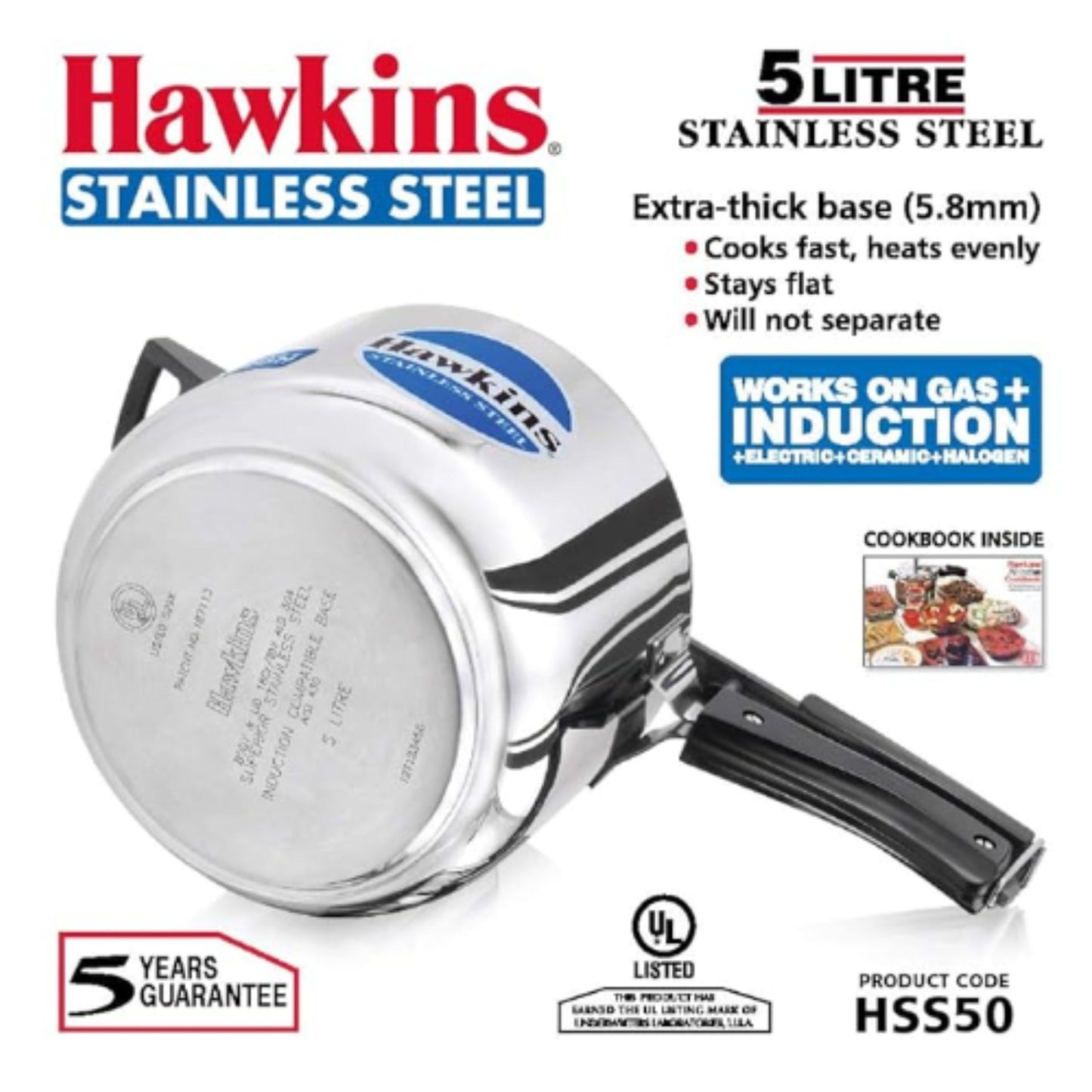Pressure cooker | Pressure Cooker (Stainless Steel) Hawkins 5Ltr. (Gas+Induction) HSS50