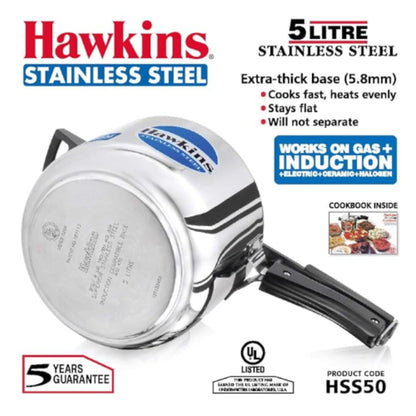 Pressure cooker | Pressure Cooker (Stainless Steel) Hawkins 5Ltr. (Gas+Induction) HSS50